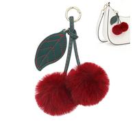 FWORUAIS Pom Pom Keyring, Fluffy Cherry Keychain Accessories, Handbag Charms for Women, Plush Pendant Stylish Decoration Valentine's Day Gift for Purse Backpack Car