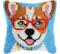 FWRTYCB DIY Latch Hook Pillow Kit Dog with Glasses Knitting Kits Cushion