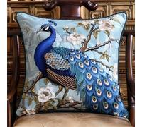 FWRTYCB Latch Hook Cushion Kits for Adults Blue Peacock Pink Flower Rug Cover Pillowcase Kids Beginner DIY Needlework Embroidery Kits Handmade Set Craft Sofa Home Decor 43x43cm,1pcs