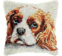 FWRTYCB Latch Hook Cushion Kits for Adults Cavalier King Charles Spaniel Dog Puppy Rug Cover Pillowcase Kids Beginner DIY Needlework Embroidery Kits Handmade Set Craft Sofa Home Decor 43x43cm,1pcs