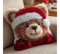 FWRTYCB Latch Hook Cushion Kits for Adults Christmas Bear Xmas Hat Red Brown Rug Pillowcase Kids Beginner DIY Needlework Embroidery Kits Handmade Set Craft Sofa Home Decor 43x43cm,2pcs