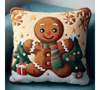 FWRTYCB Latch Hook Cushion Kits for Adults Christmas Gingerbread Man Xmas Cookie Rug Pillowcase Kids Beginner DIY Needlework Embroidery Kits Handmade Set Craft Sofa Home Decor 43x43cm,1pcs