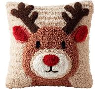 FWRTYCB Latch Hook Cushion Kits for Adults Christmas Reindeer Cartoon Deer Cute Red Nose Rug Pillowcase Kids Beginner DIY Needlework Embroidery Kits Handmade Set Craft Sofa Home Decor 43x43cm,2pcs