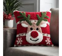FWRTYCB Latch Hook Cushion Kits for Adults Christmas Reindeer Cartoon Deer Cute Red Rug Pillowcase Kids Beginner DIY Needlework Embroidery Kits Handmade Set Craft Sofa Home Decor 43x43cm,1pcs