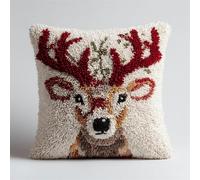 FWRTYCB Latch Hook Cushion Kits for Adults Christmas Reindeer Red ELK Cartoon Deer Head Rug Pillowcase Kids Beginner DIY Needlework Embroidery Kits Handmade Set Craft Sofa Home Decor 43x43cm,1pcs