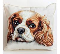 FWRTYCB Latch Hook Cushion Kits for Adults Cute Dog Cavalier King Charles Spaniel Puppy Rug Pillowcase Kids Beginner DIY Needlework Embroidery Kits Handmade Set Craft Sofa Home Decor 43x43cm,1pcs