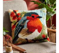 FWRTYCB Latch Hook Cushion Kits for Adults Cute Robin Christmas Bird Flowers Rug Cover Pillowcase Kids Beginner DIY Needlework Embroidery Kits Handmade Set Craft Sofa Home Decor 43x43cm,2pcs