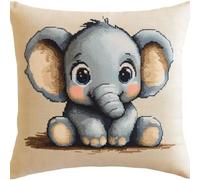 FWRTYCB Latch Hook Cushion Kits for Adults Elephant Cubs Cute Animal Gray Beige Rug Cover Pillowcase Kids Beginner DIY Needlework Embroidery Kits Handmade Set Craft Sofa Home Decor 43x43cm,1pcs