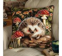 FWRTYCB Latch Hook Cushion Kits for Adults Hedgehog Red Mushroom Rug Cover Pillowcase Kids Beginner DIY Needlework Embroidery Kits Handmade Set Craft Sofa Home Decor 43x43cm,1pcs