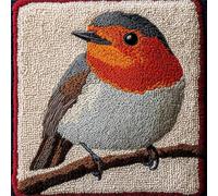 FWRTYCB Latch Hook Cushion Kits for Adults Robin Christmas Bird Autumn Branch Rug Cover Pillowcase Kids Beginner DIY Needlework Embroidery Kits Handmade Set Craft Sofa Home Decor 43x43cm,1pcs