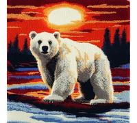 FWRTYCB Latch Hook Cushion Kits for Adults Sunset Polar Bear Cute Animal Rug Cover Pillowcase Kids Beginner DIY Needlework Embroidery Kits Handmade Set Craft Sofa Home Decor 43x43cm,1pcs
