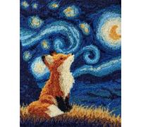 FWRTYCB Latch Hook Rug Kit,Fox Under the Starry Sky | DIY Latch Hook Rug Making Kit for Adults,Cross Stitch Kit Carpet Making Cushion Needlework for Beginners, Home Decor