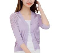 FWSHANGMAO Bolero Shrug,Summer Knitted Croppe Jacket Women'S 3/4 Sleeves Shrug Heart Button Bolero Shrug Crochet Cardigan Stretch Cropped Top Cardigan See Through Cover-Up For Dresses,Purple,M