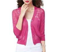 FWSHANGMAO Bolero Shrug,Summer Knitted Croppe Jacket Women's 3/4 Sleeves Shrug Heart Button Bolero Shrug Crochet Cardigan Stretch Cropped Top Cardigan See Through Cover-Up for Dresses,Rose Red,M