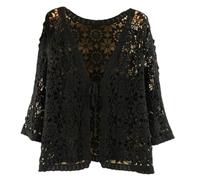 FWSHANGMAO Bolero Shrug,Women's Bolero Shrug Short Cardigan 3/4 Sleeves Crochet Lace Blouse Jacket Front Tie Cardigan Open Front Boho Festival Jacket Elegant Beach Cover-Ups for Dresses,Black,L