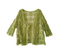 FWSHANGMAO Bolero Shrug,Women'S Bolero Shrug Short Cardigan 3/4 Sleeves Crochet Lace Blouse Jacket Front Tie Cardigan Open Front Boho Festival Jacket V-Neck Elegant Cover-Ups For Dresses,Lim