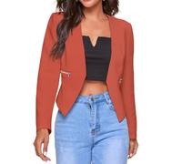 FWSHANGMAO Bolero Shrug,Women's Long Sleeve Shrug Bolero Cardigan Light Formal Blazer Short Open Front Elegant Shoulder Jacket Transitional Jacket Cover-Up for Dresses,Orange,M