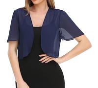 FWSHANGMAO Bolero Shrug,Women's Short Sleeve Shrug Summer Chiffon Bolero Cardigan Embroidery Jacket Short Open Front Elegant Shoulder Jacket See Through Cover-Up for Dresses,Navy Blue,XXL