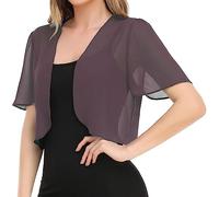 FWSHANGMAO Bolero Shrug,Women's Short Sleeve Shrug Summer Chiffon Bolero Cardigan Embroidery Jacket Short Open Front Elegant Shoulder Jacket See Through Cover-Up for Dresses,Lavender,L
