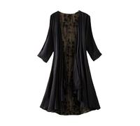 FWSHANGMAO Bolero Shrug,Women's Shrug 3/4 Sleves Bolero Chiffon Kimono Shawl Boho Floral Lace Jacket Long Flowy Summer Cardigan Open Front Casual Kaftans Sheer Swimsuit Cover-Up for Dresses,Black,L