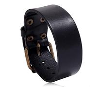 FWSHANGMAO Bracelets for Men, Men Adjustable Leather Bracelets Men's Wristband Vintage Handmade Wide Leather Black Rock Bracelets Fashion Handmade Jewelry for Birthday Gift