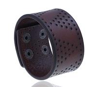 FWSHANGMAO Bracelets for Men, Men Adjustable Leather Bracelets Men's Wristband Vintage Punk Handmade Wide Leather Brown Bracelets Fashion Handmade Jewelry for Birthday Gift