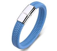 FWSHANGMAO Bracelets for Men Minimalist Style Braided Leather Bracelet Silvery Stainless Steel Buckle Blue Leather Bracelet Charm Jewellery for Women Men Gift,165Mm