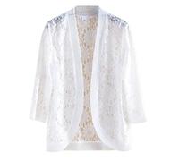 FWSHANGMAO Cardigan Short Sleeve, Summer Floral Lace Shrug Jacket Crochet Short Coat Women's 3/4 Sleeves Shrug Elegant Cardigan Shoulder Jacket See Through Open Front Cover-Up for Wedding,White,M