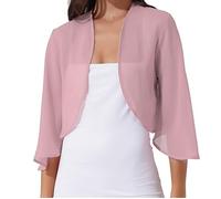 FWSHANGMAO Cardigan Short Sleeve,Women'S 3/4 Sleeve Dress Shawl Shrug Summer Chiffon Bolero Cardigan Embroidery Jacket Short Open Front Elegant Jacket See Through Cover-Up For Dresses,Dark Pink,L