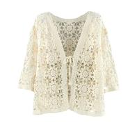 FWSHANGMAO Cardigan Short Sleeve,Women'S Bolero Shrug Short Cardigan 3/4 Sleeves Crochet Lace Blouse Jacket Front Tie Cardigan Open Front Boho Festival Jacket V-Neck Elegant Cover-Ups For Dresses,Be