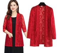 FWSHANGMAO Cardigan Short Sleeve,Women's Bolero Shrug Short Cardigan Floral Lace Blouse Jacket Lightweight Cardigan Open Front Mesh V-Neck Festival Jacket Elegant Beach Cover-Ups for Dresses,Red,M