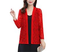 FWSHANGMAO Cardigan Short Sleeve,Women's Bolero Shrug Short Cardigan Floral Lace Blouse Jacket Lightweight Cardigan Open Front Mesh V-Neck Festival Jacket Elegant Beach Cover-Ups for Dresses,Red,M
