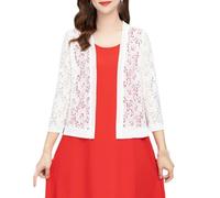 FWSHANGMAO Cardigan Short Sleeve,Women's Bolero Shrug Short Shawl Summer Lightweight Open Front Mesh Cardigan Festival Jacket Floral Lace Blouse Jacket Elegant Beach Cover-Ups for Dresses,White,M