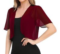 FWSHANGMAO Cardigan Short Sleeve,Women's Short Sleeve Shrug Summer Chiffon Bolero Cardigan Embroidery Jacket Short Open Front Elegant Shoulder Jacket See Through Cover-Up for Dresses,Burgundy,L