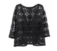 FWSHANGMAO Crochet Cardigans for Women,Women'S Bolero Shrug Short Cardigan 3/4 Sleeves Crochet Lace Blouse Jacket Front Tie Cardigan Open Front Boho Festival Jacket V-Neck Elegant Cover-Ups For Dre