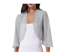 FWSHANGMAO Ladiery Shrug,Women's 3/4 Sleeve Dress Shawl Shrug Summer Chiffon Bolero Cardigan Embroidery Jacket Short Open Front Elegant Jacket See Through Cover-Up for Dresses,Grey,L