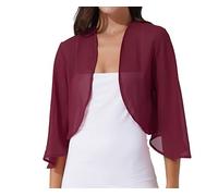 FWSHANGMAO Ladiery Shrug,Women's 3/4 Sleeve Dress Shawl Shrug Summer Chiffon Bolero Cardigan Embroidery Jacket Short Open Front Elegant Jacket See Through Cover-Up for Dresses,Burgundy,M