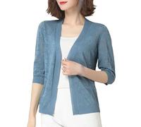 FWSHANGMAO Ladiery Shrug,Women'S Bolero Shrug 3/4 Sleeves Short Shawl Floral Lace Blouse Jacket Lightweight Open Front Mesh Cardigan Festival Jacket Elegant Beach Cover-Ups For Dresses,Blue,L