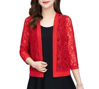 FWSHANGMAO Ladiery Shrug,Women'S Bolero Shrug Short Shawl Summer Lightweight Open Front Mesh Cardigan Festival Jacket Floral Lace Blouse Jacket Elegant Beach Cover-Ups For Dresses,Red,L