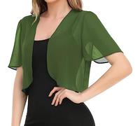 FWSHANGMAO Ladiery Shrug,Women's Short Sleeve Shrug Summer Chiffon Bolero Cardigan Embroidery Jacket Short Open Front Elegant Shoulder Jacket See Through Cover-Up for Dresses,Green,S