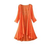 FWSHANGMAO Ladiery Shrug,Women's Shrug 3/4 Sleves Bolero Chiffon Kimono Shawl Boho Floral Lace Jacket Long Flowy Summer Cardigan Open Front Casual Kaftans Sheer Swimsuit Cover-Up for Dresses,Orange,L