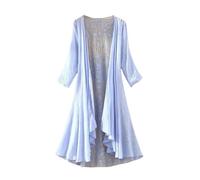 FWSHANGMAO Ladiery Shrug,Women's Shrug 3/4 Sleves Bolero Chiffon Kimono Shawl Boho Floral Lace Jacket Long Flowy Summer Cardigan Open Front Casual Kaftans Sheer Swimsuit Cover-Up for Dresses,Lilac,S