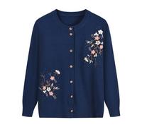 FWSHANGMAO Ladies Embroidered Buttons Cardigan,Middle-Aged Ladies Light Pullover Floral Long Sleeve Jacket Elegant Klein Knitted Sweater Elderly Women Mother Wear,S