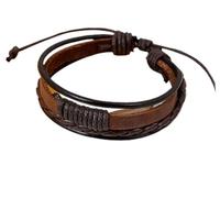 FWSHANGMAO Leather Bracelets for Men Black, Men's Brown Leather Bracelet Adjustable Style Simple Bracelet Multilayer Brown Charm Wristband Jewelry for Boys Men Gifts