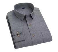 FWSHANGMAO Man'S Flannel Brushed Shirt,Winter Flannel Shirt Regular Fit Plain Business Dress Shirts Button Long Sleeves Casual Style Jacket Pure Cotton Shirt For S-Xxl,Grey,Xl