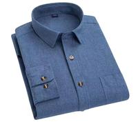 FWSHANGMAO Man'S Flannel Brushed Shirt,Winter Flannel Shirt Regular Fit Plain Business Dress Shirts Button Long Sleeves Casual Style Jacket Pure Cotton Shirt For S-Xxl,Blue,Xl