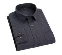 FWSHANGMAO Man'S Flannel Brushed Shirt,Winter Flannel Shirt Regular Fit Plain Business Dress Shirts Button Long Sleeves Casual Style Jacket Pure Cotton Shirt For S-Xxl,Black,L