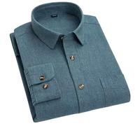 FWSHANGMAO Man'S Flannel Brushed Shirt,Winter Flannel Shirt Regular Fit Plain Business Dress Shirts Button Long Sleeves Casual Style Jacket Pure Cotton Shirt For S-Xxl,Green,L