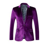 FWSHANGMAO Men’s Velvet Suit Jacket Vintage 1 Button Tuxedo Dinner Blazer Retro Classic Tailored Fit Comfy Warm Blazer Regular Fit Smart Jacket Purple 3XL