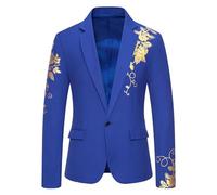 FWSHANGMAO Mens Blazer,Floral Tuxedo Jacket Luxury Flowers Print Chic Jackets Casual One Button Tuxedo Dinner Prom Suit Bronzing Shiny Party Top,Royal Blue,3Xl